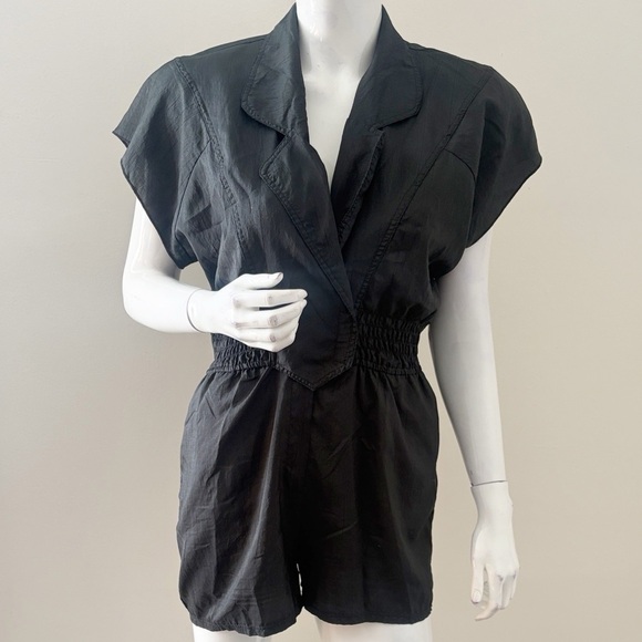 Joan Walters Pants - Vintage 80s 90s Joan Walters Black Jumpsuit w Shoulder Pads Elastic Waistband